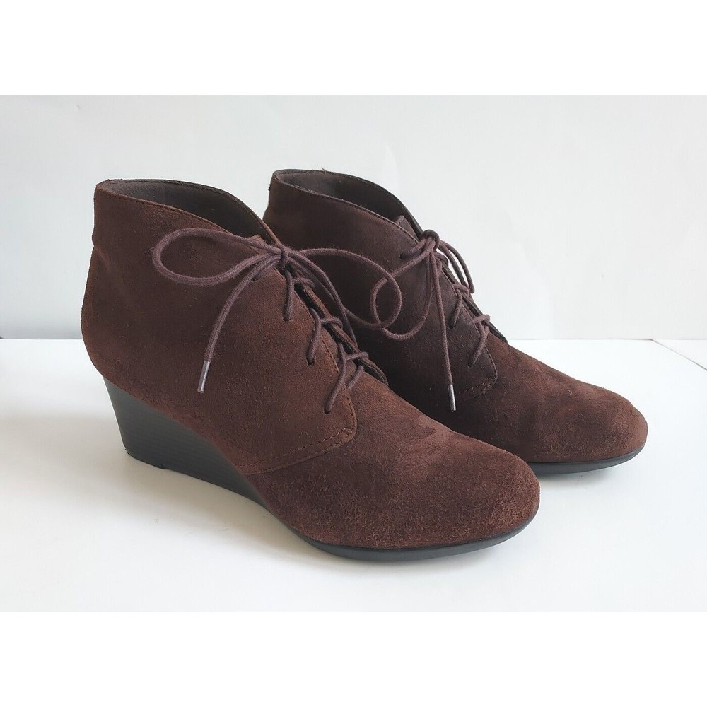 Ladies Clarks Bendables Crystal Peri Brown Suede Lace Up Wedge Boots Size 10M